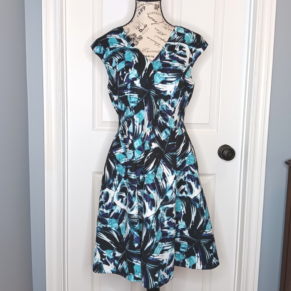 Vince Camuto Women's Fit & Flare Dress A-Line Size 10 Teal Black Purple